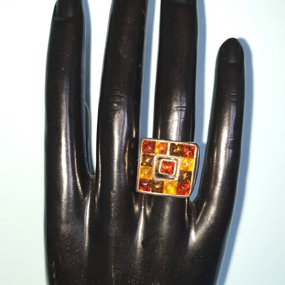 BOLD Baltic AMBER 925 Sterling Silver Cocktail Ring - Picture 8 of 11